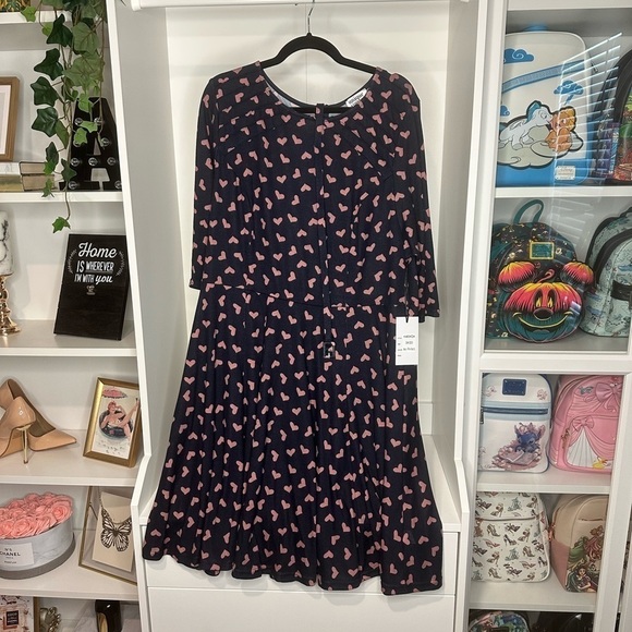 Unique Vintage Knit Navy Dress Pink Hearts Size 3x/20 Retro 50s Valentines Day - Picture 2 of 8